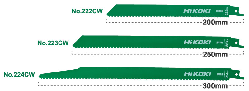 No.222CWは全長200mm、No.223CWは全長250mm、No.224CWは全長300mm