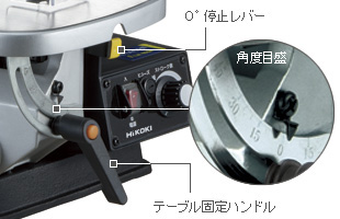 テーブル傾斜：左45°～右15°［0°停止機構付］