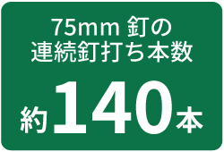 75mm釘の連続釘打ち本数：約140本