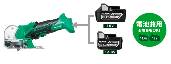 18Vと14.4Vリチウムイオン電池がどちらでも使える